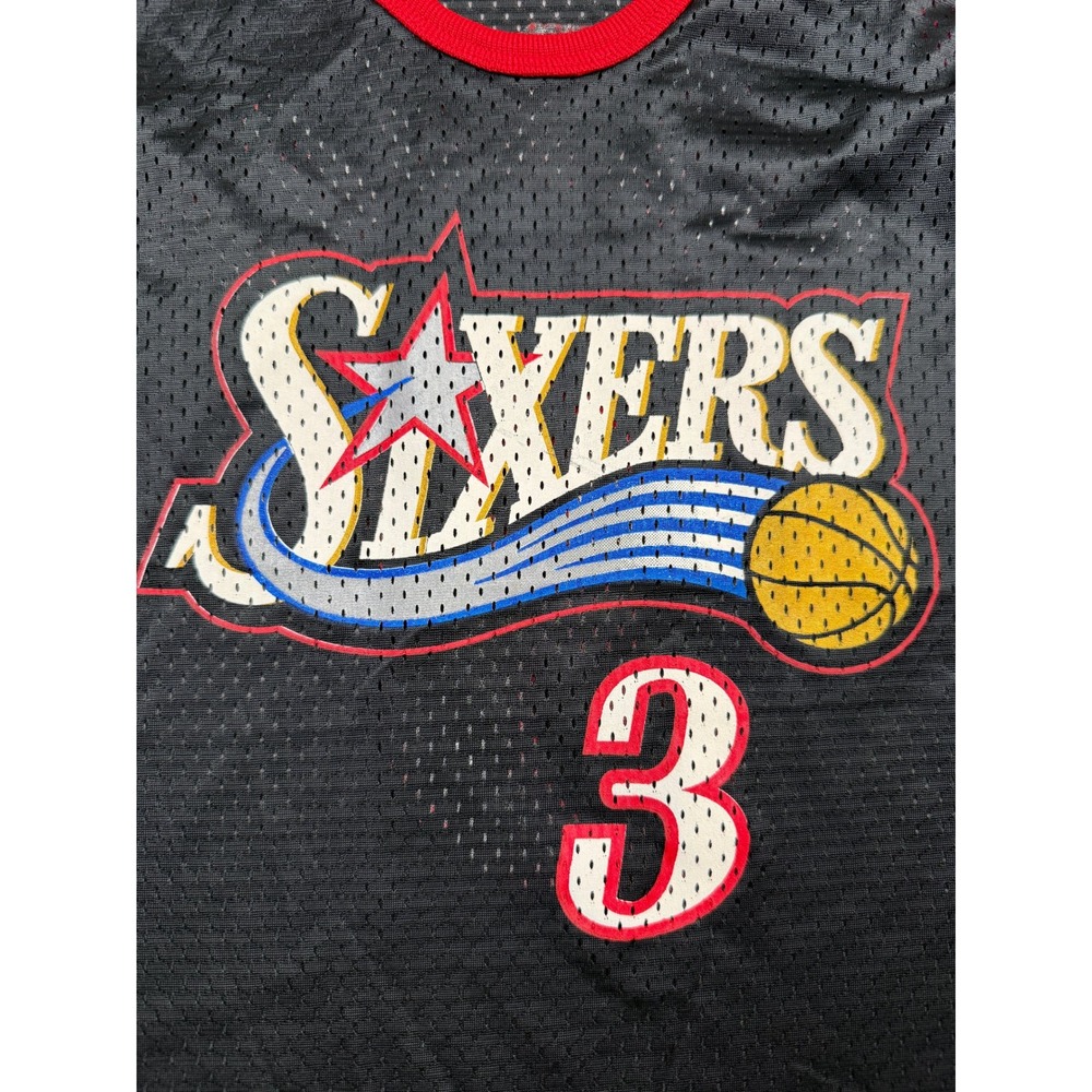 VTG Allen Iverson NBA Philadelphia 76ers Hanes Black Mesh Jersey Kid L 14/16 90s - Picture 5 of 12